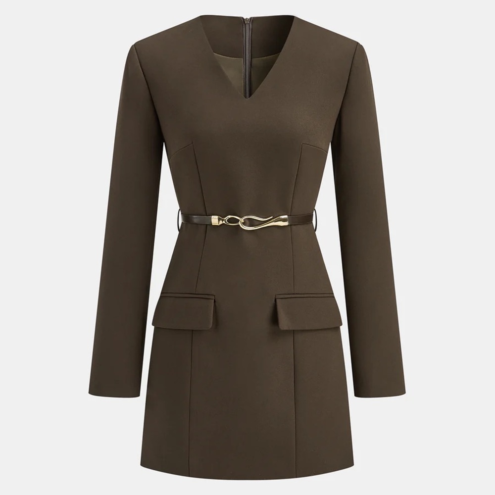 Commense Belted V Neck Tailored Dress Small BNWT